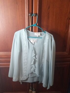 Vintage Julian Taylor Soft Aqua Ruffle Jacket & Shell Duo